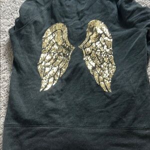 Dark Gray Zip-Up Hoodie with Angel Wings on back